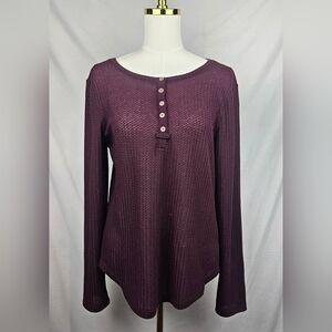 Hem & Thread Henley Thermal Shirt Burgundy Lace Back Sz L Witchy Whimsigoth Boho